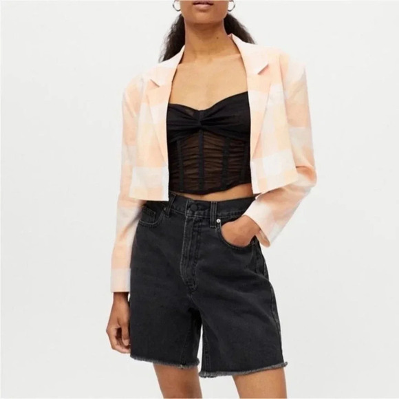 For Love and Lemons Eugene Cropped Blazer NWT Tangerine Orange Plaid Crop XL - Picture 3 of 4